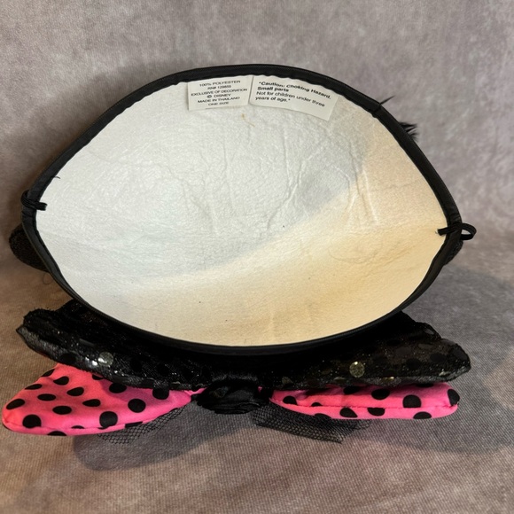Disney Parks | Minnie Mouse Ears Hat Pink/Black Polka Dot Bows Feather Sequins - Picture 5 of 9